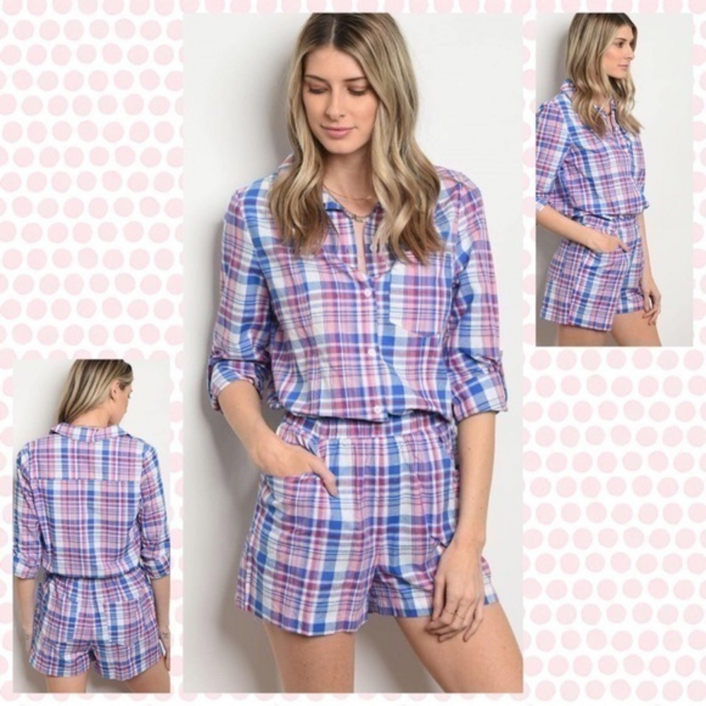 Hendi Romper Pink & Blue Long Sleeve Size Medium E24‎